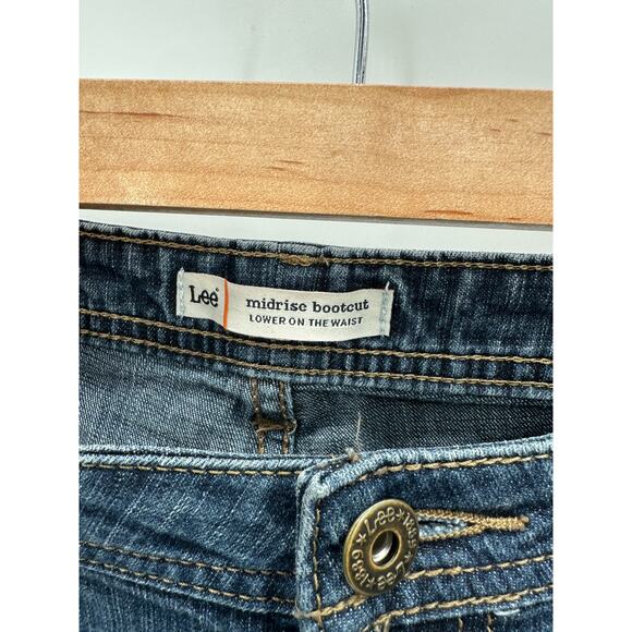 Lee Mid Rise Dark Wash Blue Cotton Blend Denim Bootcut Jeans Women's Size 16 - Picture 6 of 10